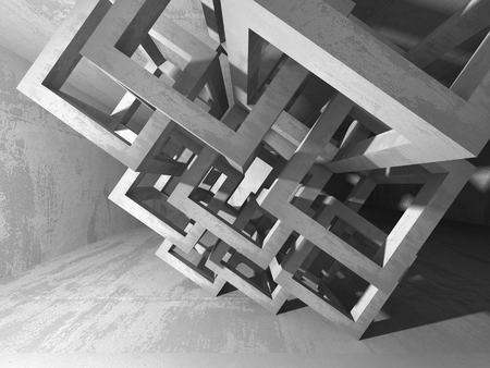 Dark empty room. Concrete rusty walls. Architecture grunge background. 3d render illustrationの写真素材