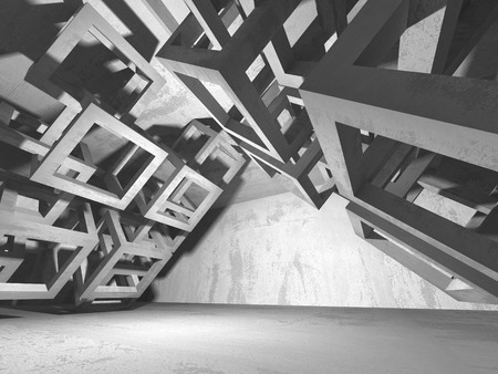 Dark empty room. Concrete rusty walls. Architecture grunge background. 3d render illustrationの写真素材