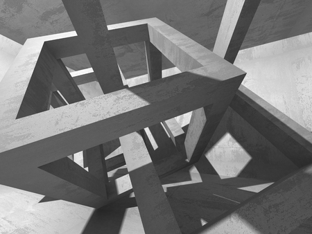 Dark concrete empty room. Modern architecture design. Urban textured background. 3d render illustrationの写真素材