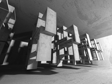 Dark empty room. Concrete rusty walls. Architecture grunge background. 3d render illustrationの写真素材