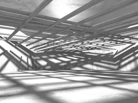 Dark basement empty room interior. Concrete walls. Architecture background. 3d render illustrationの写真素材