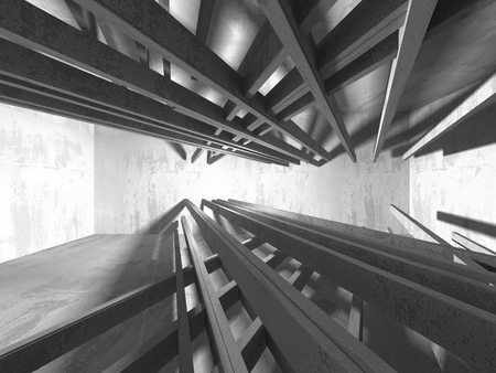 Dark concrete empty room. Modern architecture design. Urban textured background. 3d render illustrationの写真素材