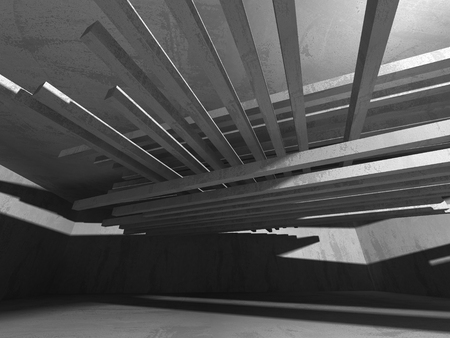 Dark concrete empty room. Modern architecture design. Urban textured background. 3d render illustrationの写真素材