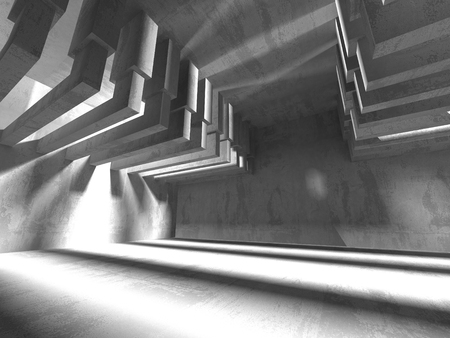 Dark concrete empty room. Modern architecture design. Urban textured background. 3d render illustrationの写真素材