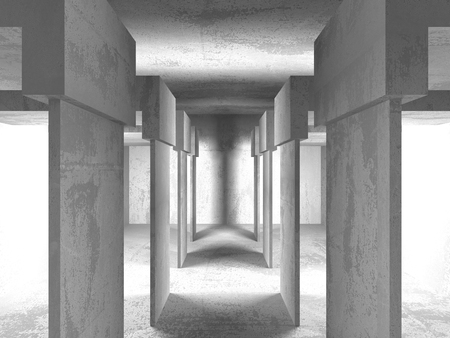 Dark concrete empty room. Modern architecture design. Urban textured background. 3d render illustrationの写真素材