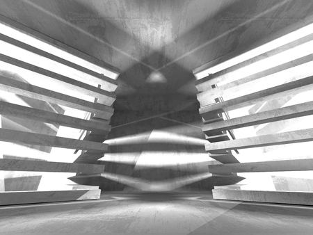 Dark concrete empty room. Modern architecture design. Urban textured background. 3d render illustrationの写真素材