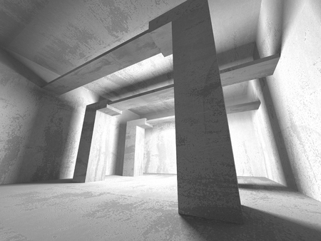 Dark concrete empty room. Modern architecture design. Urban textured background. 3d render illustrationの写真素材