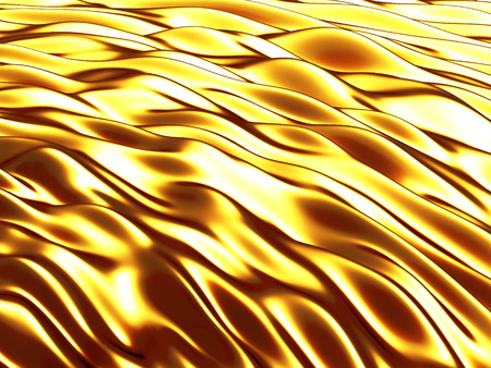 Glossy golden elegant wave lines background. 3d render illustration