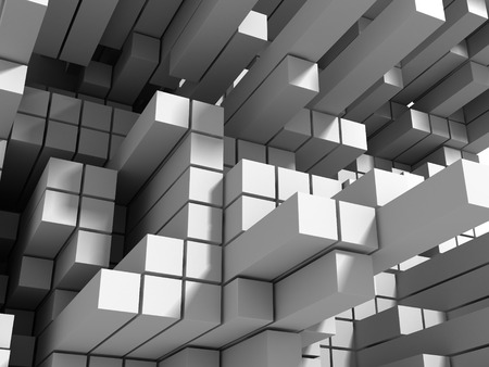 Abstract White Cubes Wall Background. 3d Render Illustrationの写真素材