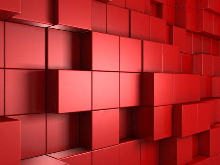 3d red abstract background of cubes. blocks structure constructionの写真素材