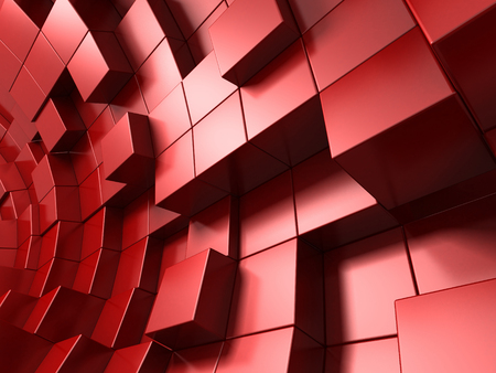 3d red abstract background of cubes. blocks structure constructionの写真素材