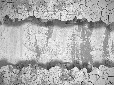 Dark cracked broken wall in concrete wall. Grunge background. 3d render illustrationの写真素材