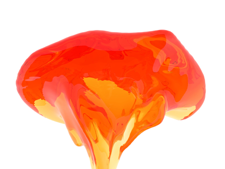 Yellow orange liquid splash isolated on white background. 3d render illustrationの写真素材