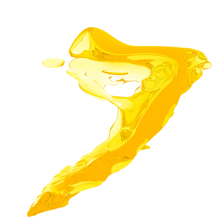 Yellow orange liquid splash isolated on white background. 3d render illustrationの写真素材
