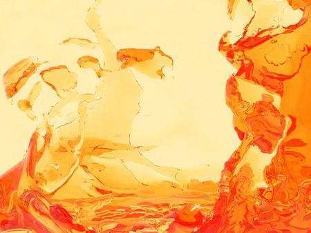 Yellow orange liquid splash isolated on white background. 3d render illustrationの写真素材