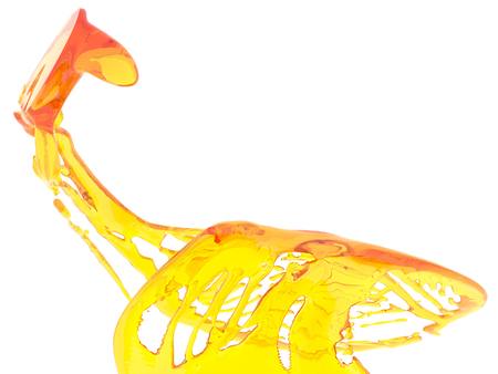 Yellow orange liquid splash isolated on white background. 3d render illustrationの写真素材