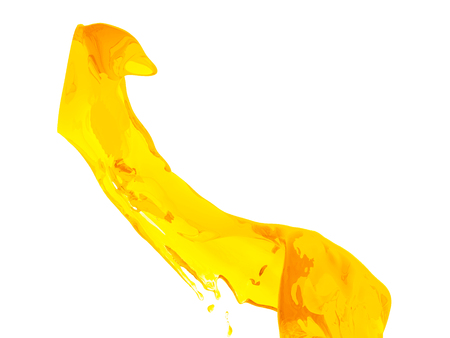 Yellow orange liquid splash isolated on white background. 3d render illustrationの写真素材