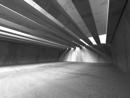 Dark concrete empty room. Modern architecture design. Urban textured background. 3d render illustrationの写真素材