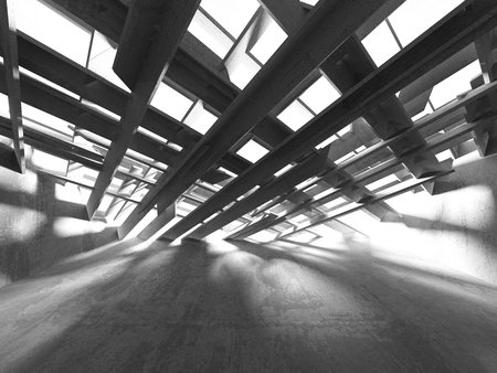 Dark basement empty room interior. Concrete walls. Architecture background. 3d render illustrationの写真素材