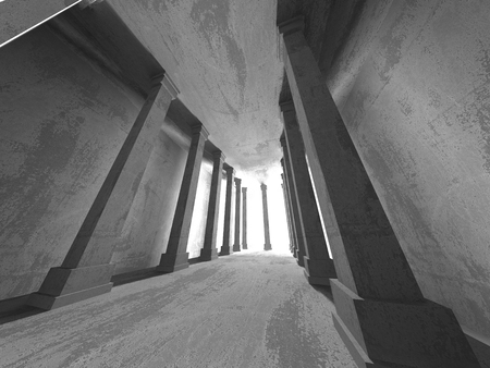 Dark concrete empty room. Modern architecture design. Urban textured background. 3d render illustrationの写真素材
