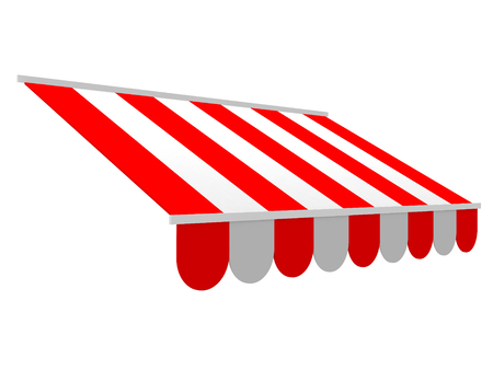 Red striped shop awning sunshade mockup for shop and restaurant. 3d render illustrationの写真素材