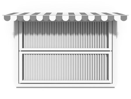 Red awning sunshade over closed window. 3d render illustrationの写真素材