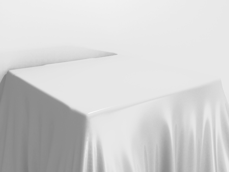 White silk elegance tablecloth. Trade show exhibition. Design element for background. 3d render illustrationの写真素材