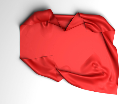 Red silk elegance tablecloth. Trade show exhibition. Design element for background. 3d render illustrationの写真素材