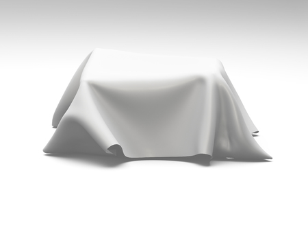 White silk elegance tablecloth. Trade show exhibition. Design element for background. 3d render illustrationの写真素材