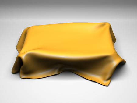 Gold silk elegance tablecloth. Trade show exhibition. Design element for background. 3d render illustrationの写真素材