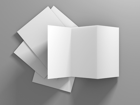 Blank white folder brochure template mockup. 3d render illustrationの写真素材