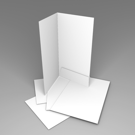 Blank white folder brochure template mockup. 3d render illustrationの写真素材