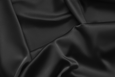 Black luxury wavy rippled glossy silk drapery cloth fabric. Abstract backgroundの写真素材