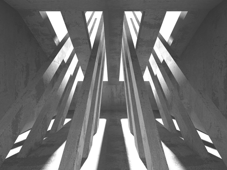 Dark concrete empty room. Modern architecture design. Urban textured background. 3d render illustrationの写真素材