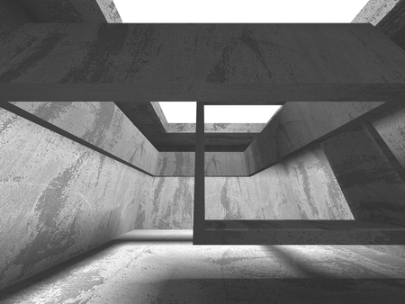 Dark concrete empty room. Modern architecture design concept. Urban textured background. 3d render illustrationの写真素材
