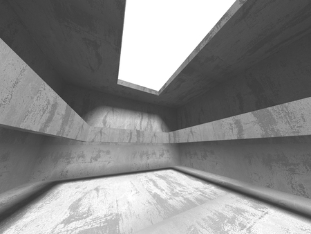 Dark concrete empty room. Modern architecture design concept. Urban textured background. 3d render illustrationの写真素材
