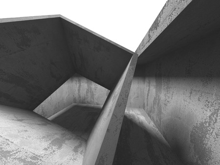 Dark concrete empty room. Modern architecture design concept. Urban textured background. 3d render illustrationの写真素材