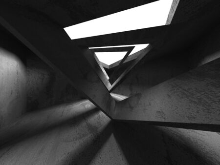 Dark concrete empty room. Modern architecture design concept. Urban textured background. 3d render illustrationの写真素材