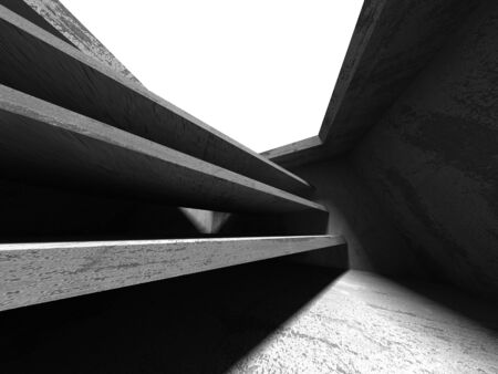 Dark concrete empty room. Modern architecture design concept. Urban textured background. 3d render illustrationの写真素材