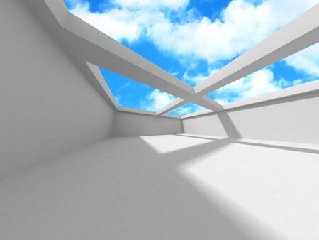 Futuristic White Architecture Design on Cloudy Sky Background. Abstract Construction Concept. 3d Render Illustrationの写真素材