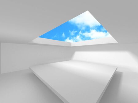 Futuristic White Architecture Design on Cloudy Sky Background. Abstract Construction Concept. 3d Render Illustrationの写真素材