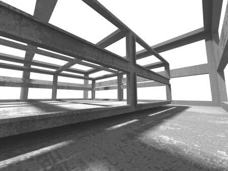 Dark concrete empty room. Modern architecture design concept. Urban textured background. 3d render illustrationの写真素材