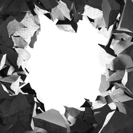 Dark cracked broken hole in concrete wall. Grunge background. 3d render illustrationの写真素材