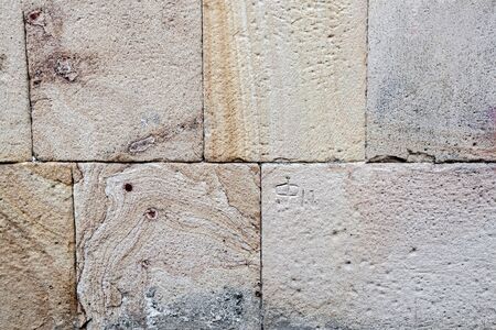 Old cracked stone masonry wall texture. Grunge design backgroundの写真素材