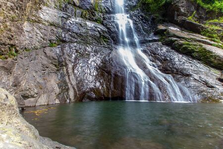 Mountain river waterfall close up. Tropical nature backgroundの写真素材