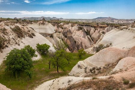Beautiful mountains rocks landscape. Cloudy sky. Cappadocia, Nevsehir Province, Anatolia Region of...