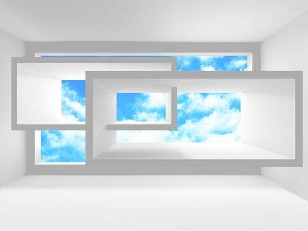 Futuristic White Architecture Design on Cloudy Sky Background. Abstract Construction Concept. 3d Render Illustrationの写真素材