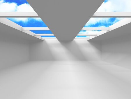 Futuristic White Architecture Design on Cloudy Sky Background. Abstract Construction Concept. 3d Render Illustrationの写真素材