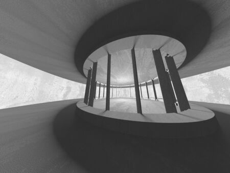 Dark concrete empty room. Modern architecture design. Urban textured background. 3d render illustrationの写真素材