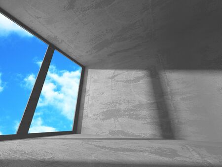 Concrete room wall construction on cloudy sky background. Abstract architecture design concept. 3d render illustrationの写真素材
